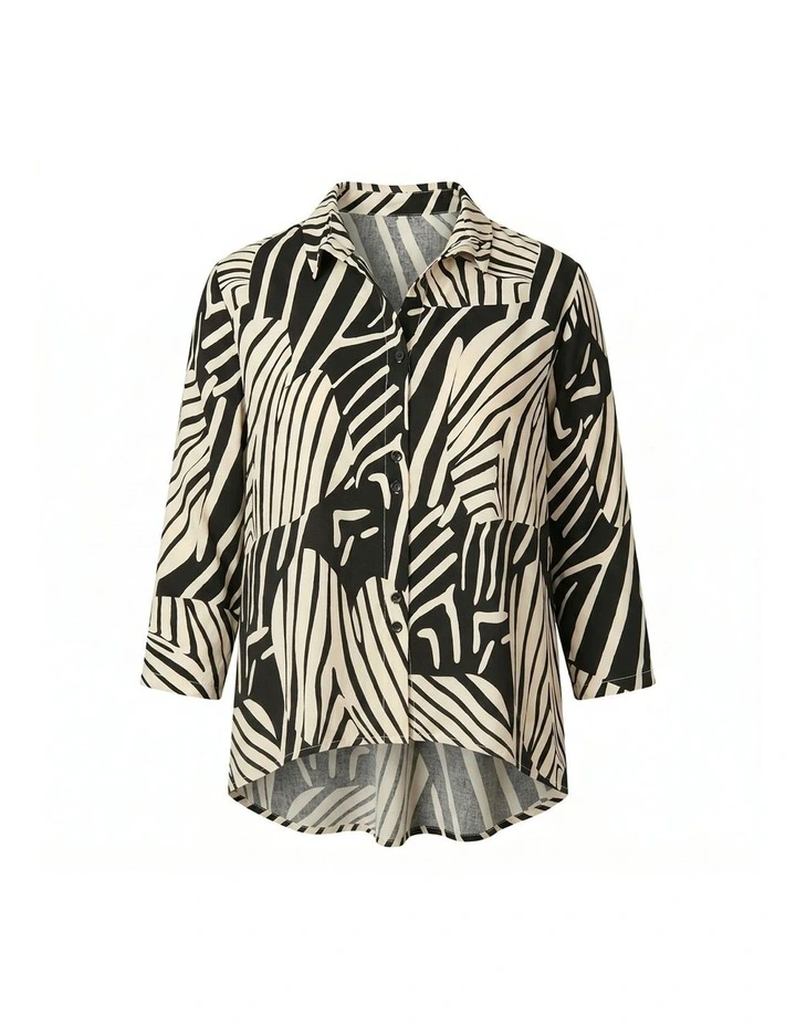 Tahara 3/4 Sleeve Back Zip Shirt  in Multi image 7