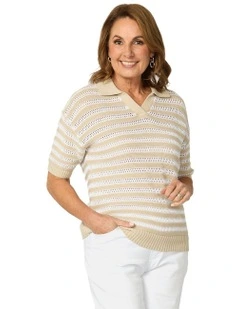 Port Fairy Stripe Elbow Slv Polo