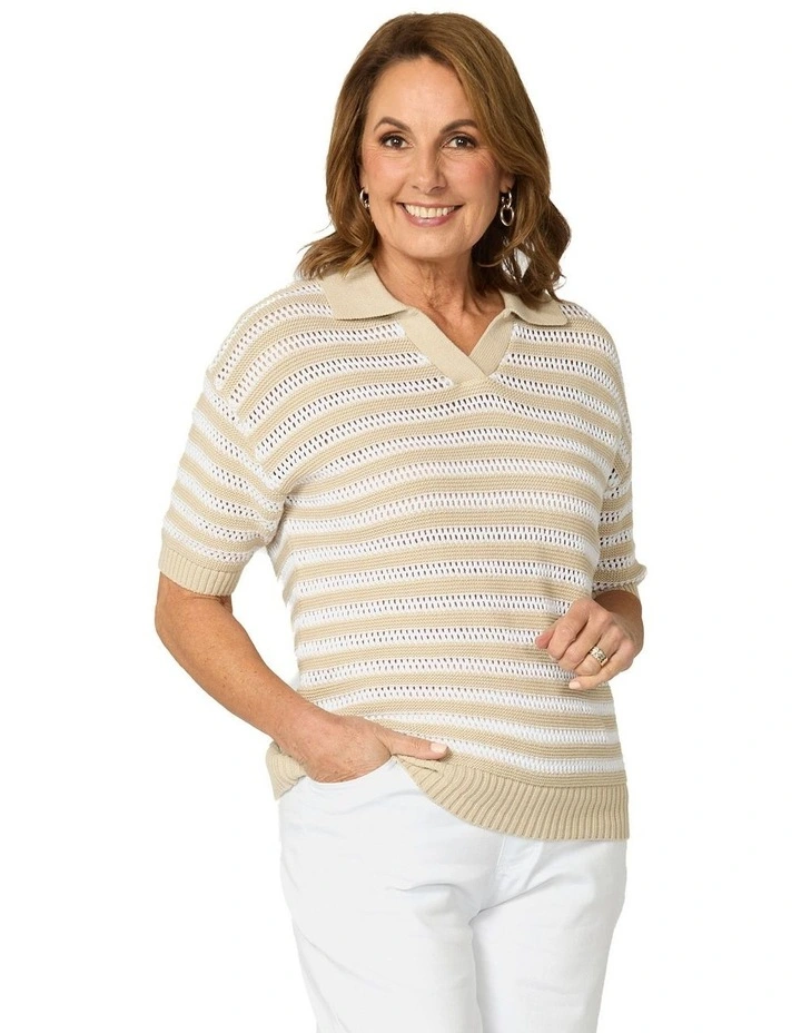 Port Fairy Stripe Elbow Slv Polo image 1