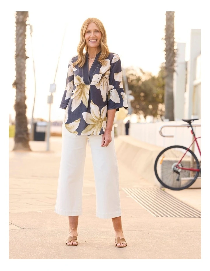 Lucia V-Neck 3/4 Sleeve Tunic Top in Blue image 5