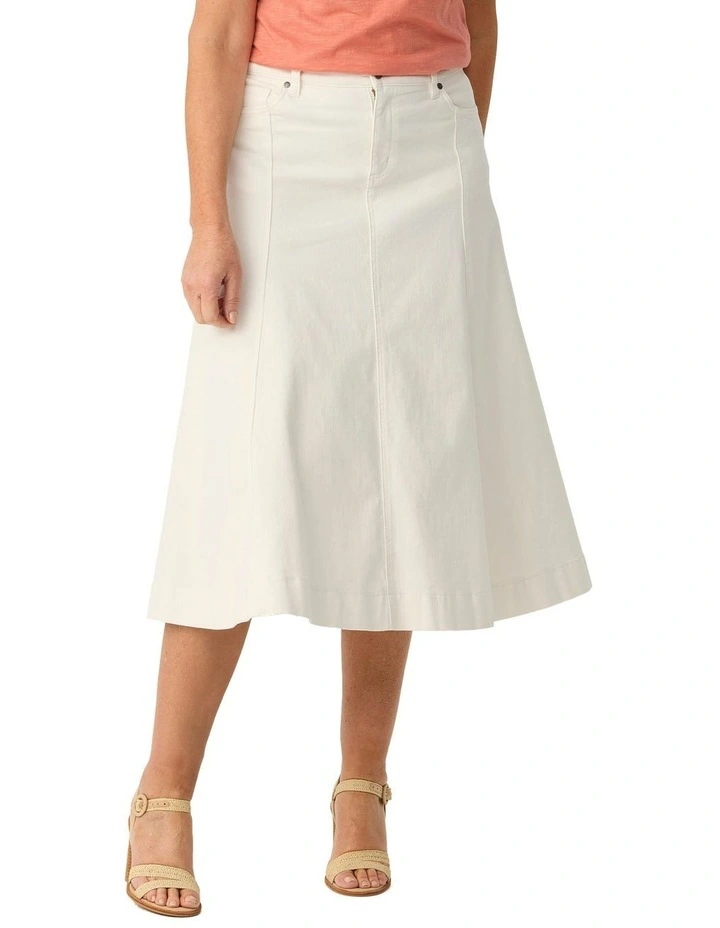 Gored Denim Skirt in Cream image 1