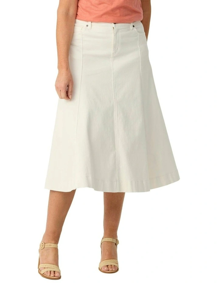 Gored Denim Skirt in Cream image 1