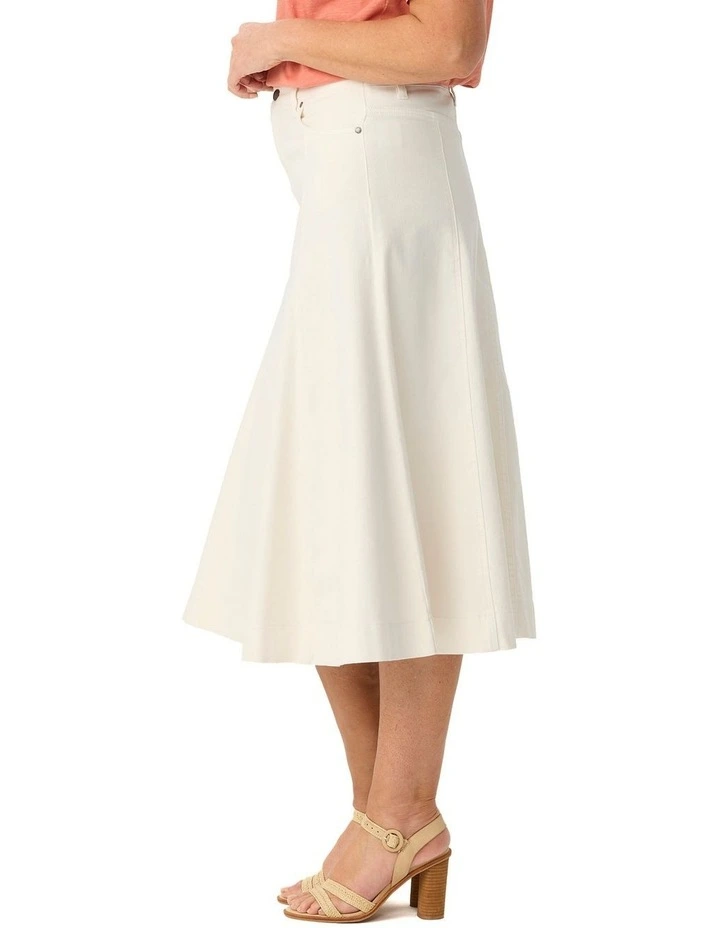 Gored Denim Skirt in Cream image 3