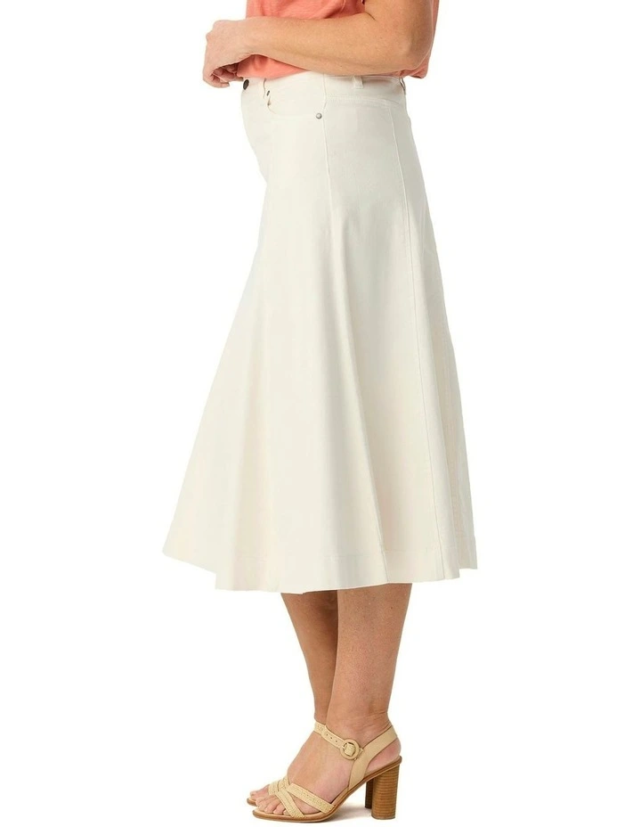 Gored Denim Skirt in Cream image 3