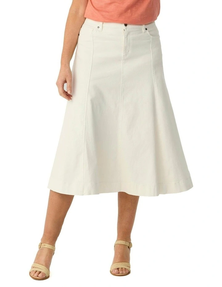 Gored Denim Skirt in Cream image 4