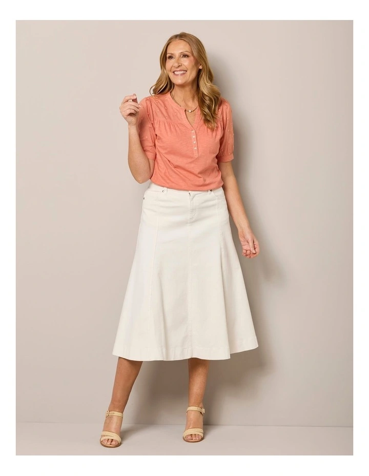 Gored Denim Skirt in Cream image 5