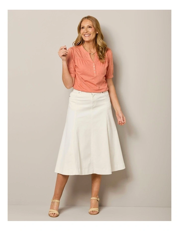 Gored Denim Skirt in Cream image 5