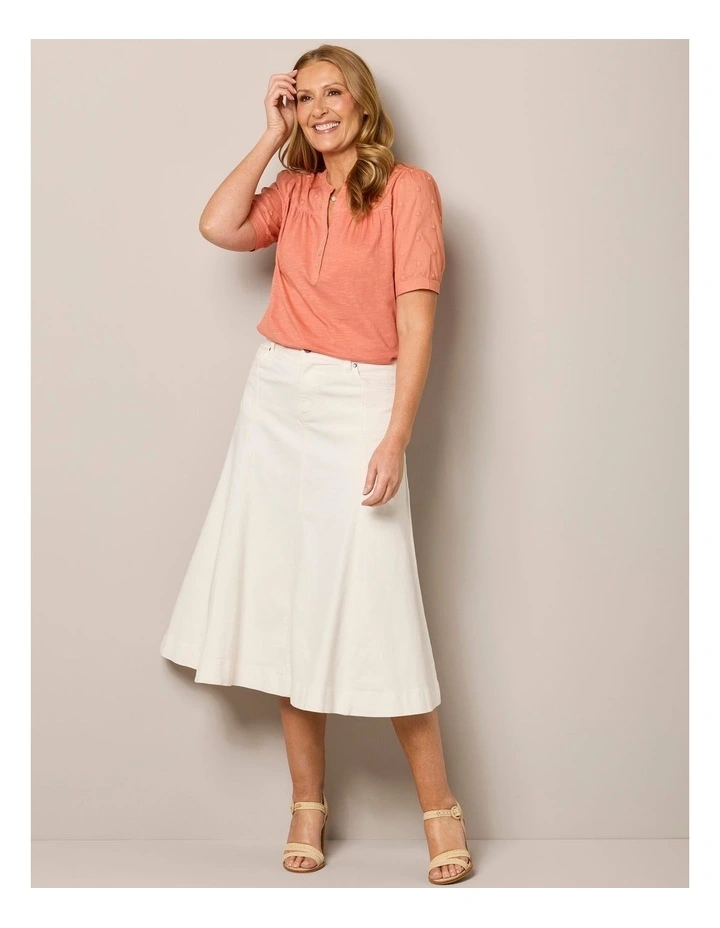 Gored Denim Skirt in Cream image 6