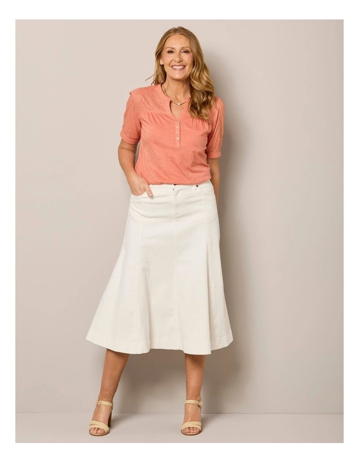 Gored Denim Skirt in Cream image 7