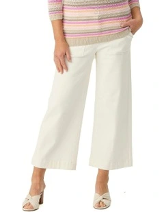 Shelby 7/8 Zip Wide Leg Jeans in Cream