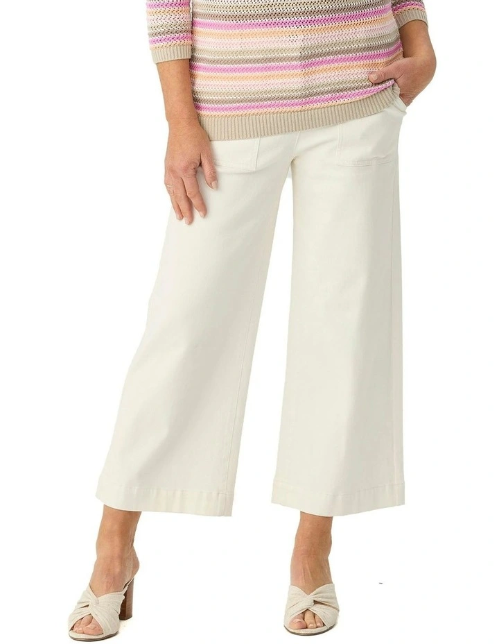 Shelby 7/8 Zip Wide Leg Jeans in Cream image 1