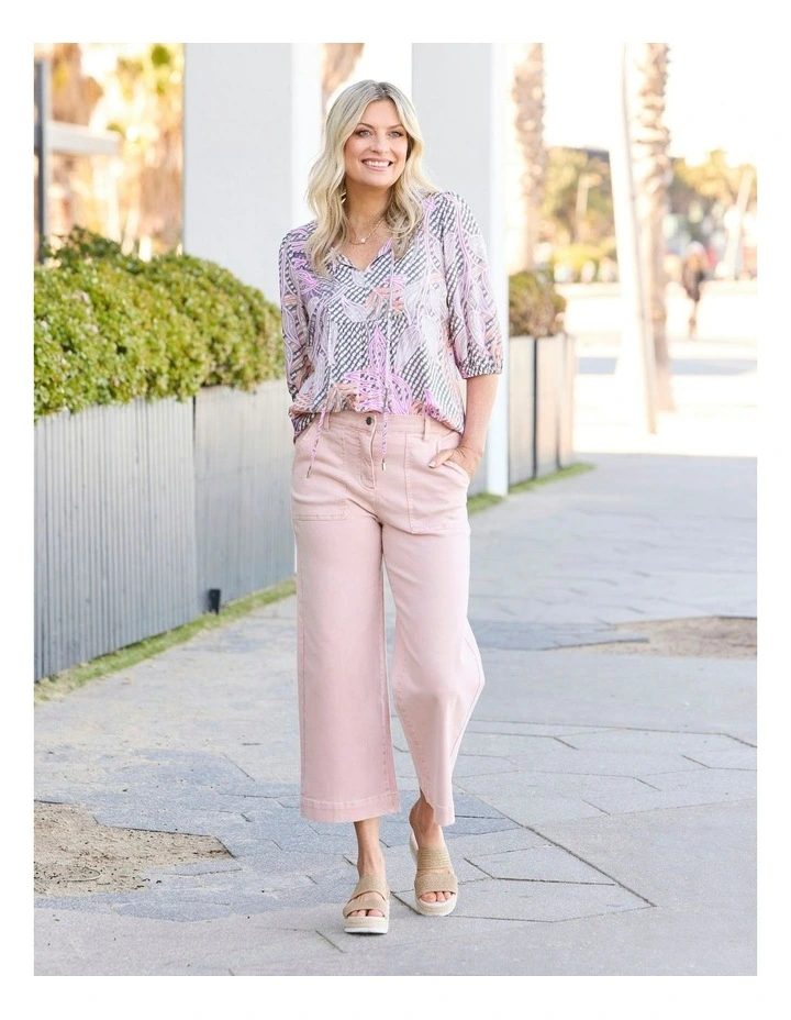 Shelby 7/8 Zip Wide Leg Jeans in Pink image 5