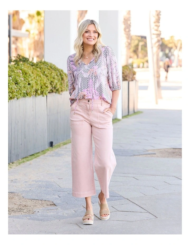 Shelby 7/8 Zip Wide Leg Jeans in Pink image 6