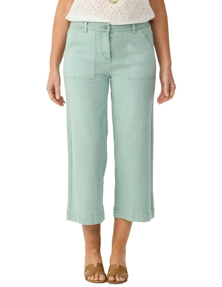 Shelby 7/8 Zip Wide Leg Jean in Green image 1