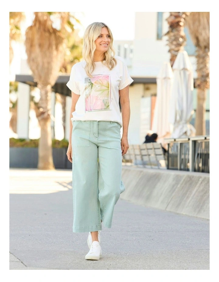 Shelby 7/8 Zip Wide Leg Jean in Green image 5