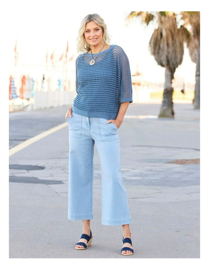 Shelby 7/8 Zip Wide Leg Jean in Blue image 5