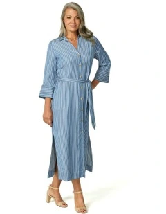Santorini Stripe Shirtmaker Dress in Blue/White
