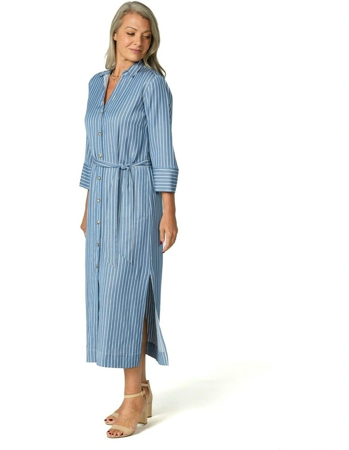 Santorini Stripe Shirtmaker Dress in Blue/White image 3