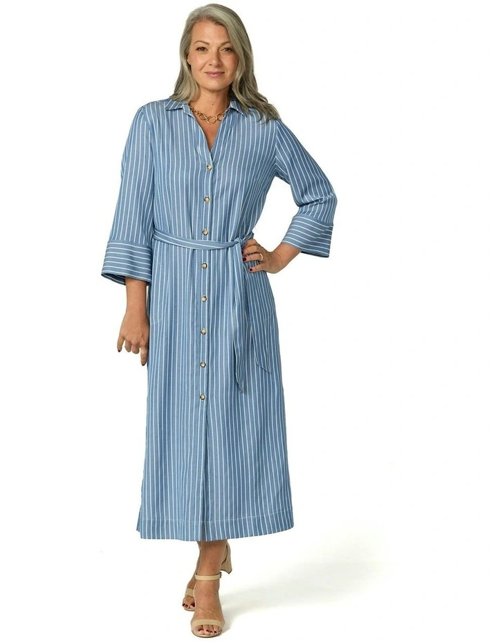 Santorini Stripe Shirtmaker Dress in Blue/White image 4