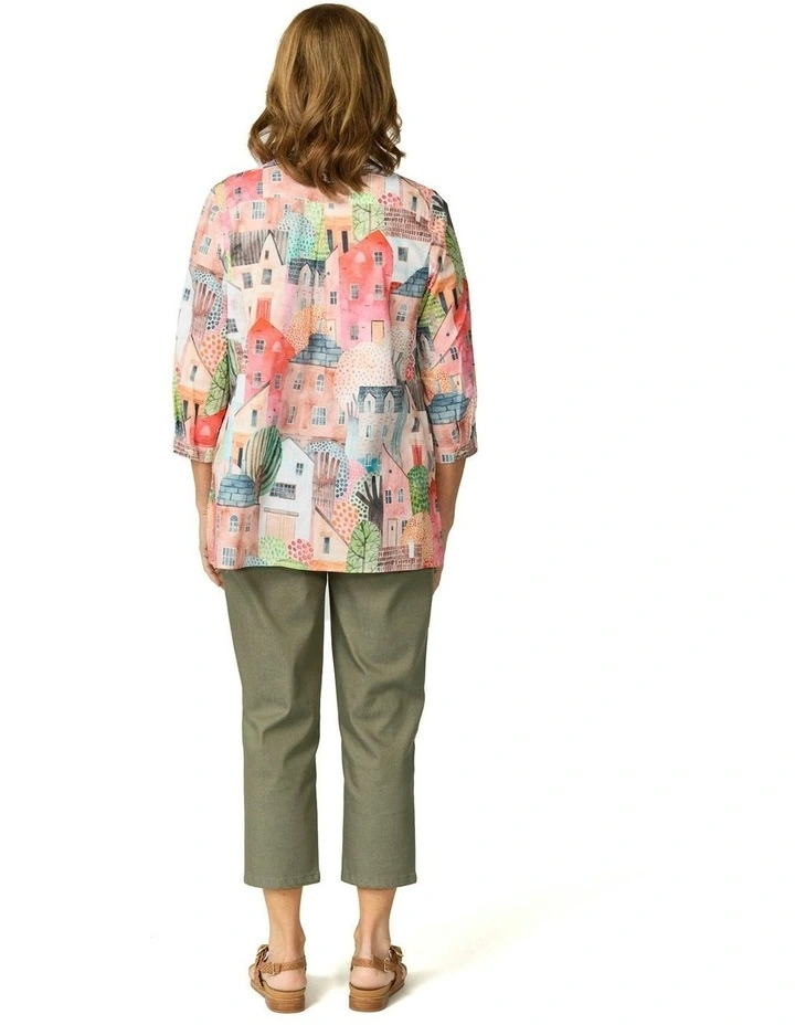 Porto 3/4 Sleeve Open Neck Shirt in Multi image 2