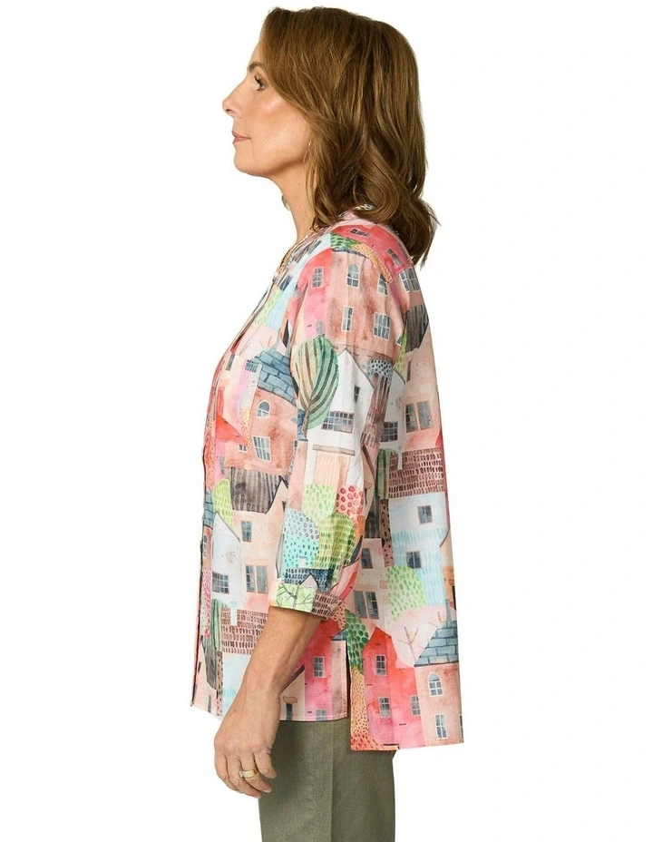 Porto 3/4 Sleeve Open Neck Shirt in Multi image 3