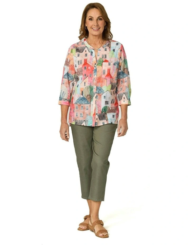 Porto 3/4 Sleeve Open Neck Shirt in Multi image 4