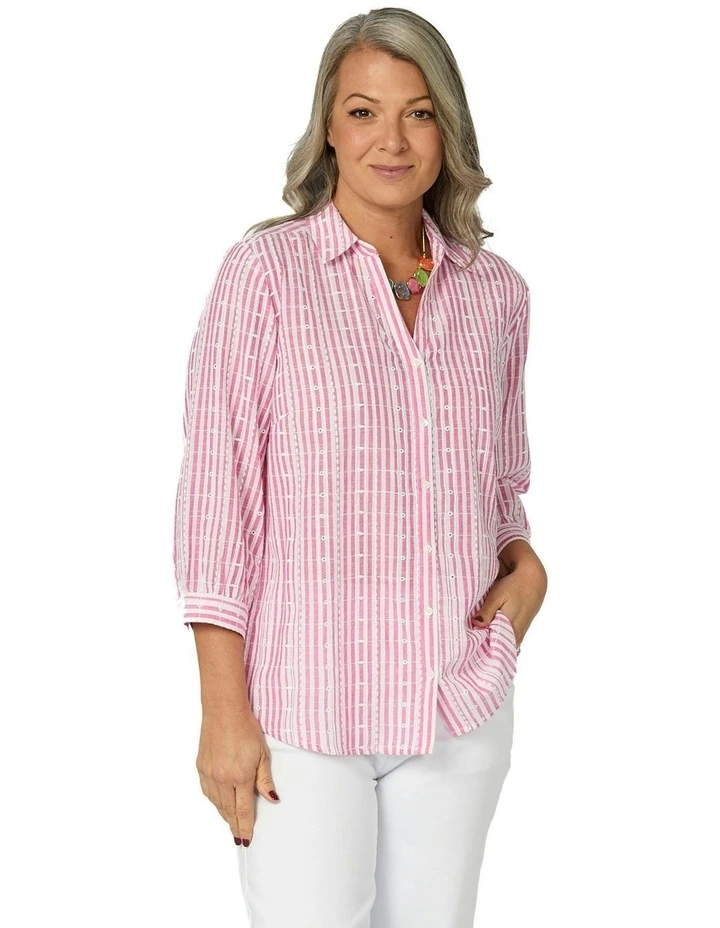 Valdesi Collared 3/4 Sleeve Shirt in Pink image 1