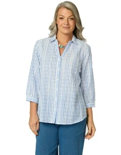 Valdesi Collared 3/4 Sleeve Shirt in Blue