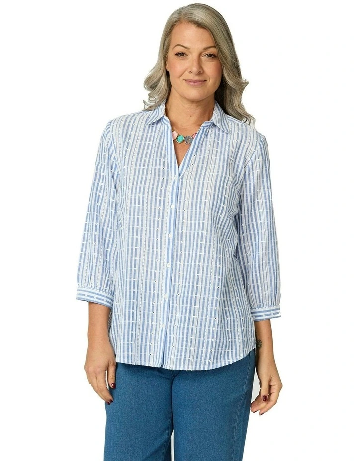 Valdesi Collared 3/4 Sleeve Shirt in Blue image 1