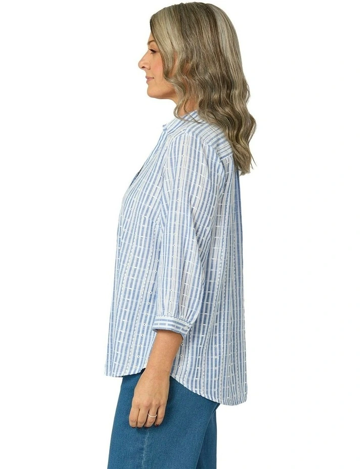 Valdesi Collared 3/4 Sleeve Shirt in Blue image 3