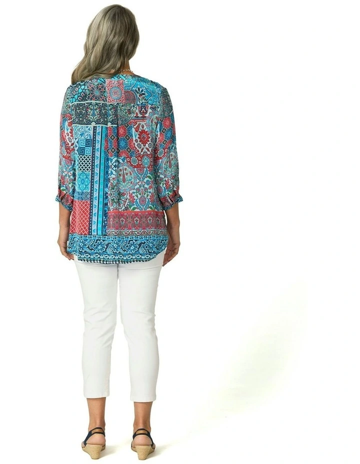 Tiggy 3/4 Slv Popover Tunic Top in Blue image 2