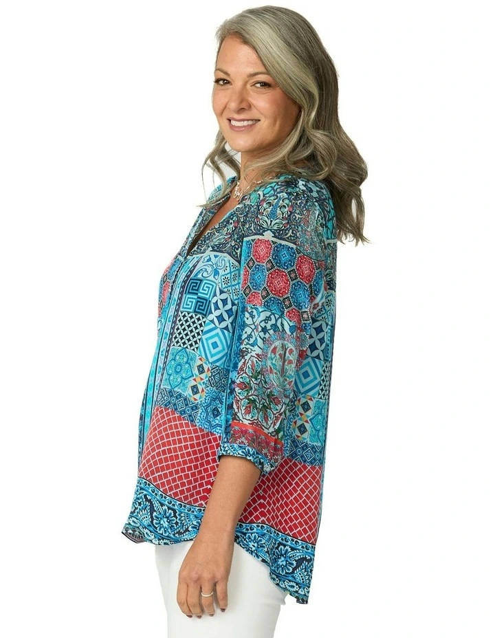 Tiggy 3/4 Slv Popover Tunic Top in Blue image 3