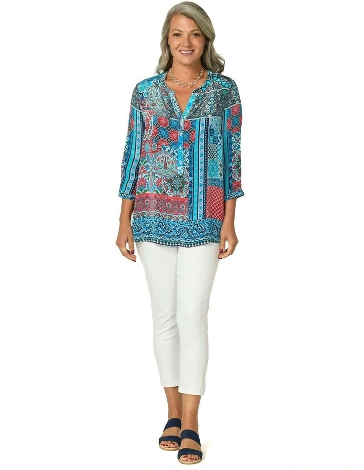 Tiggy 3/4 Slv Popover Tunic Top in Blue image 4