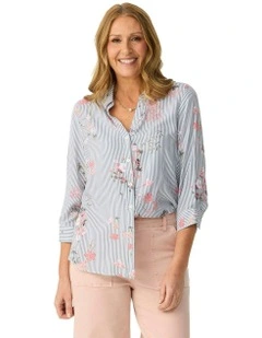 Ankita 3/4 Sleeve Hi-Low Shirt in Olive