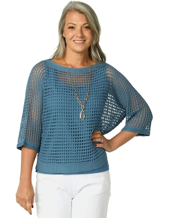 Esperance Eyelet Top in Indigo image 1