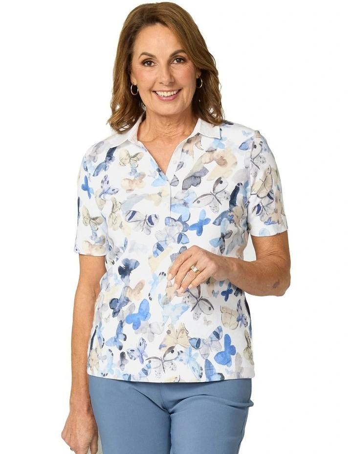 Butterfly Short Sleeve Rib Polo in Multi image 1