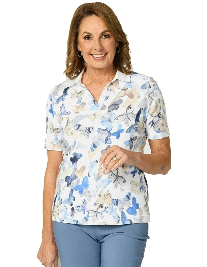 Butterfly Short Sleeve Rib Polo in Multi image 1
