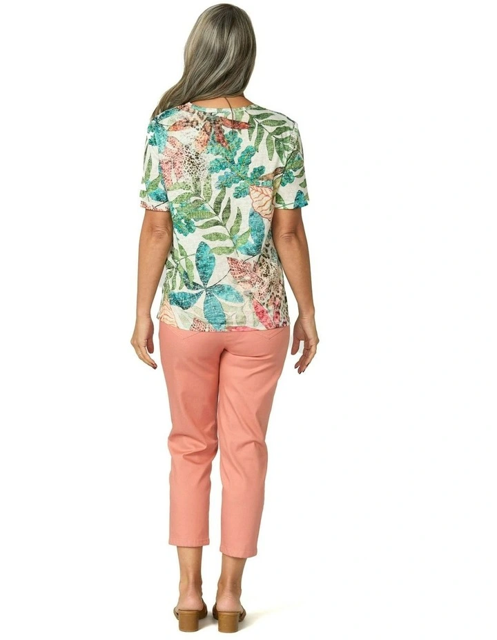 Tropical Mirage Short Sleeve Diamante Tee in Multi image 2