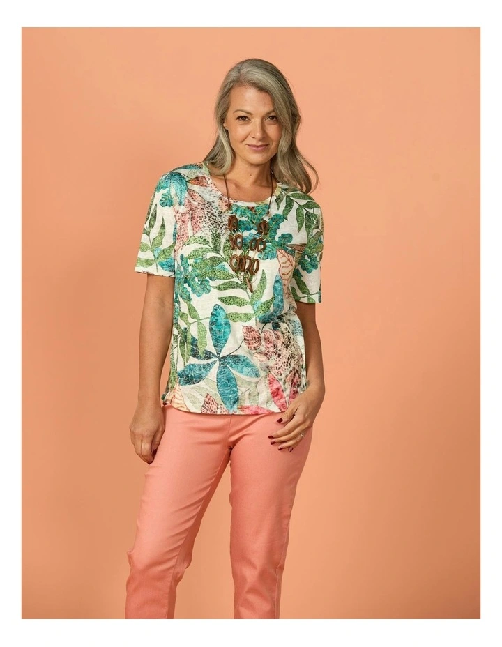 Tropical Mirage Short Sleeve Diamante Tee in Multi image 5