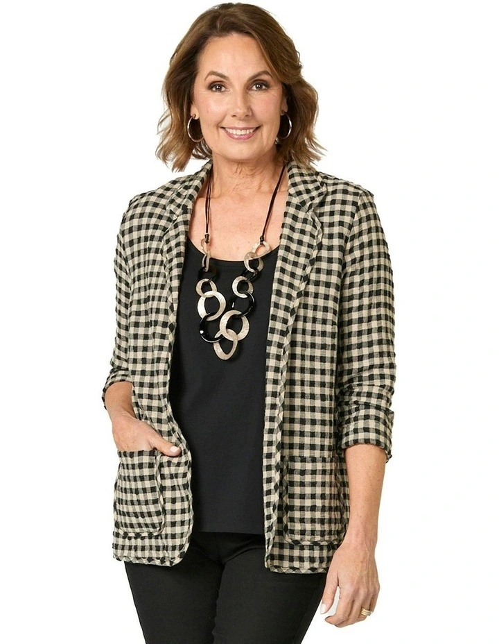 Glendale Check Linen Edge-To-Edge Jacket in Beige image 1