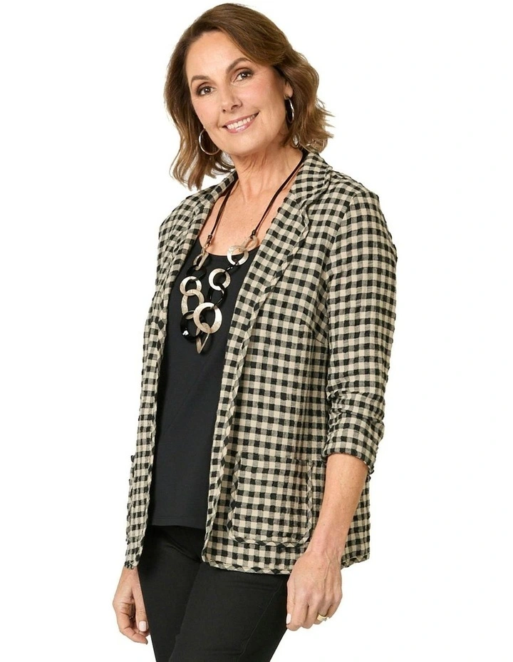 Glendale Check Linen Edge-To-Edge Jacket in Beige image 3