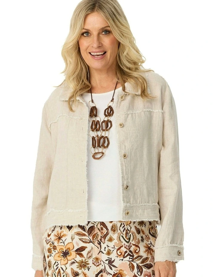 Ari Frayed Detail Jacket in Beige image 4
