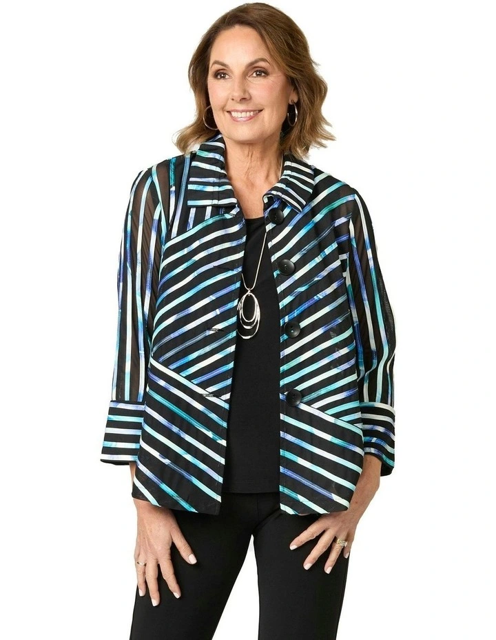 Raven Ribbon Mesh Button Up Jacket in Multi image 4