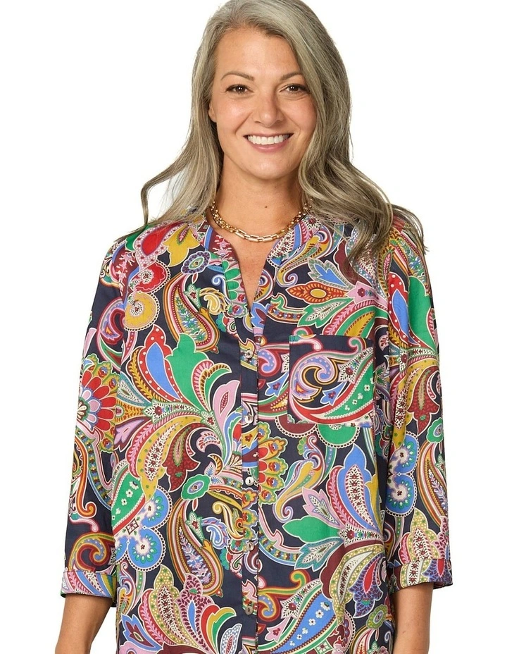 Paisley Fanfare Liberty 3/4 Sleeve Shirt in Multi image 5
