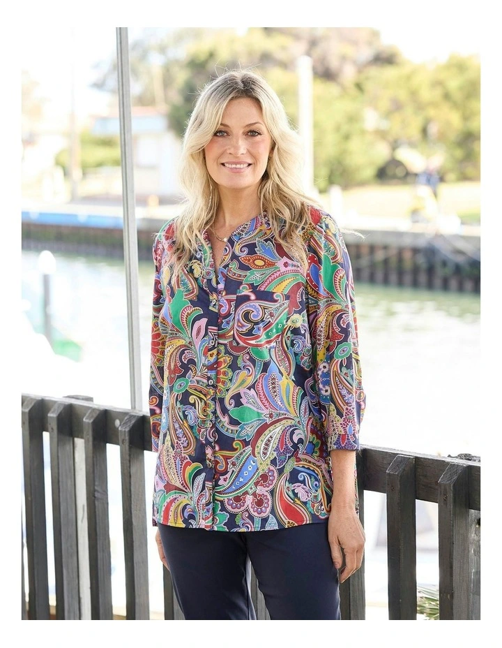 Paisley Fanfare Liberty 3/4 Sleeve Shirt in Multi image 5