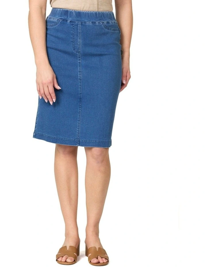 Suzy Stretch Pull On Skirt in Blue image 1