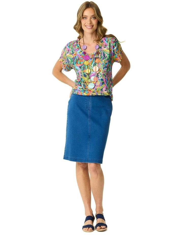Suzy Stretch Pull On Skirt in Blue image 5