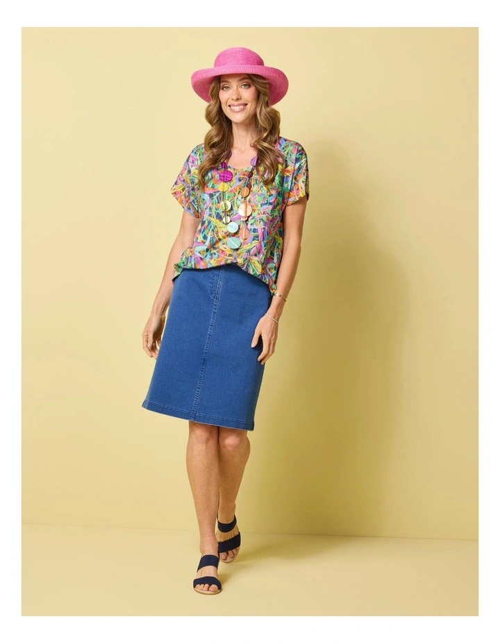 Suzy Stretch Pull On Skirt in Blue image 7