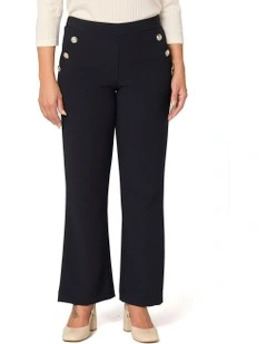 Mara Button Wide Leg Long Pant in Blue