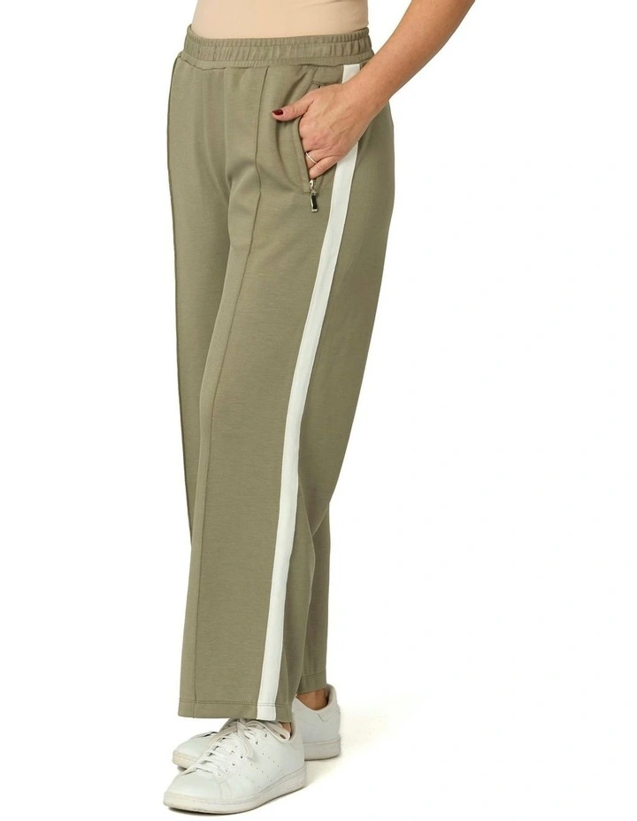 Zen Crop Side Stripe Wide Pants in Green image 1